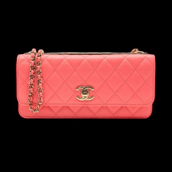 Chanel Wide Trendy CC Wallet on Chain Hot Pink Lambskin Leather RARE Rainbow! - Picture 2 of 16